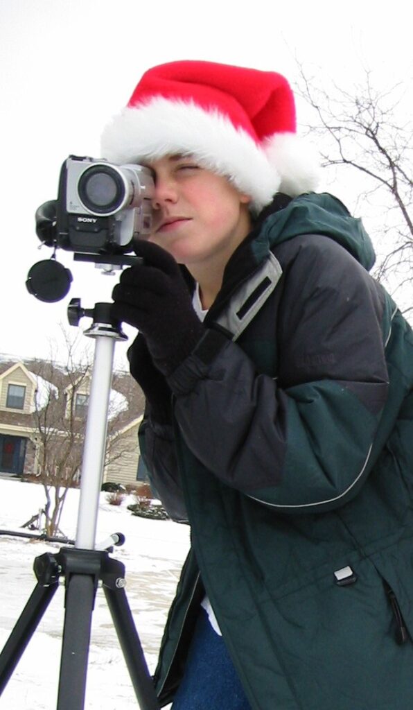 Andrew Fleckenstein filming a video as a kid in early 2000s